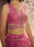 Jacquard Silk Zari Weaving Embroidered Peach Lehenga Choli For Women