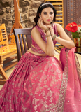 Jacquard Silk Zari Weaving Embroidered Peach Lehenga Choli For Women
