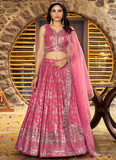 Jacquard Silk Zari Weaving Embroidered Peach Lehenga Choli For Women