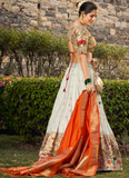 Jacquard Silk Zari Weaving White Paithani Lehenga Choli For Wedding