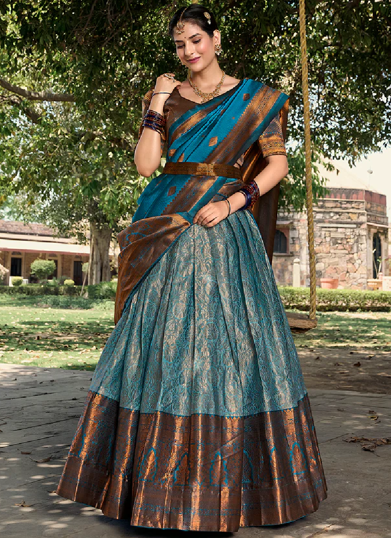 Jacquard Silk Zari Weaving Work Sky Blue Lehenga Choli With Dupatta
