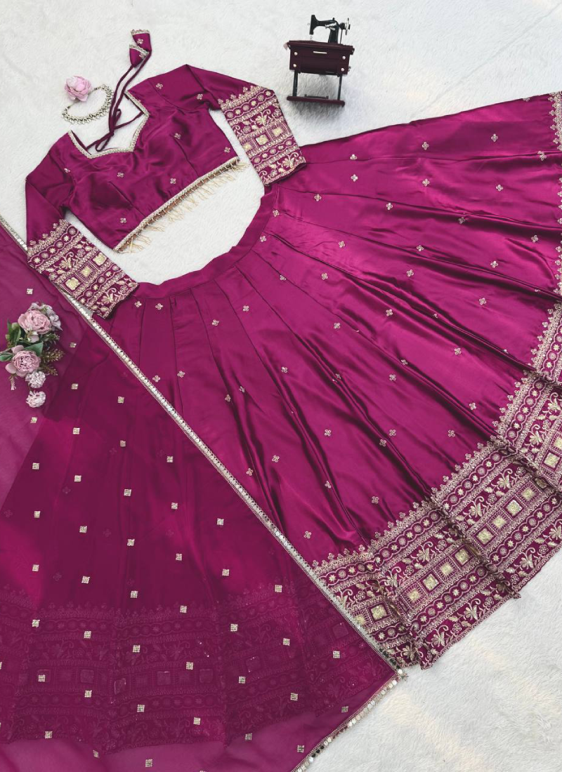 Japan Silk Purple Wedding Wear Sequence Embroidered Lehenga Choli