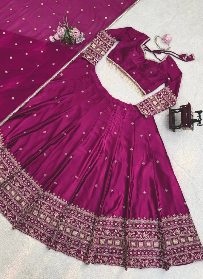 Japan Silk Purple Wedding Wear Sequence Embroidered Lehenga Choli
