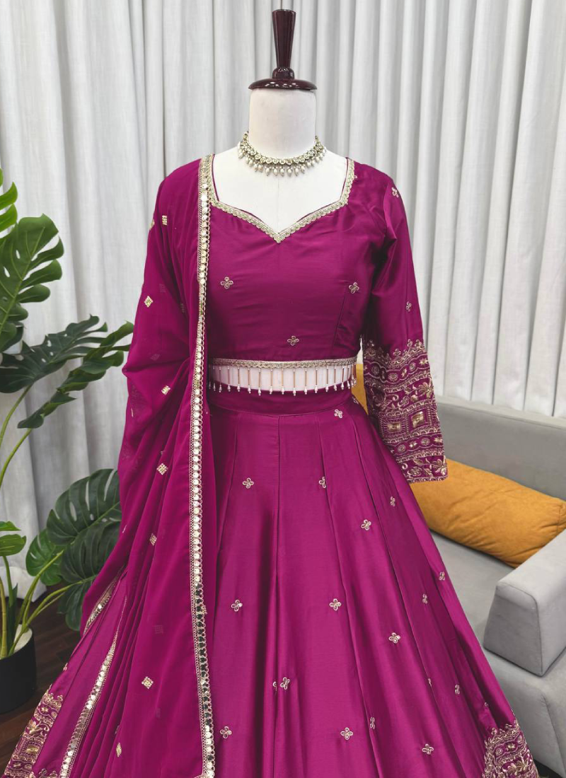 Japan Silk Purple Wedding Wear Sequence Embroidered Lehenga Choli
