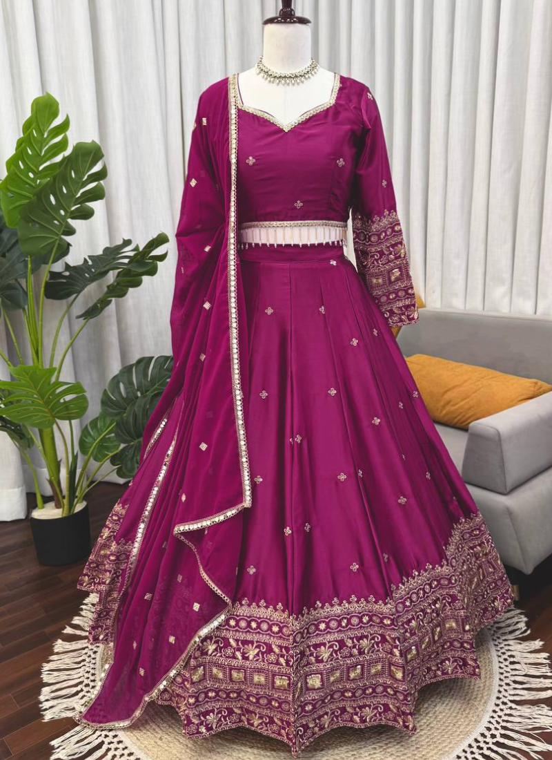 Japan Silk Purple Wedding Wear Sequence Embroidered Lehenga Choli