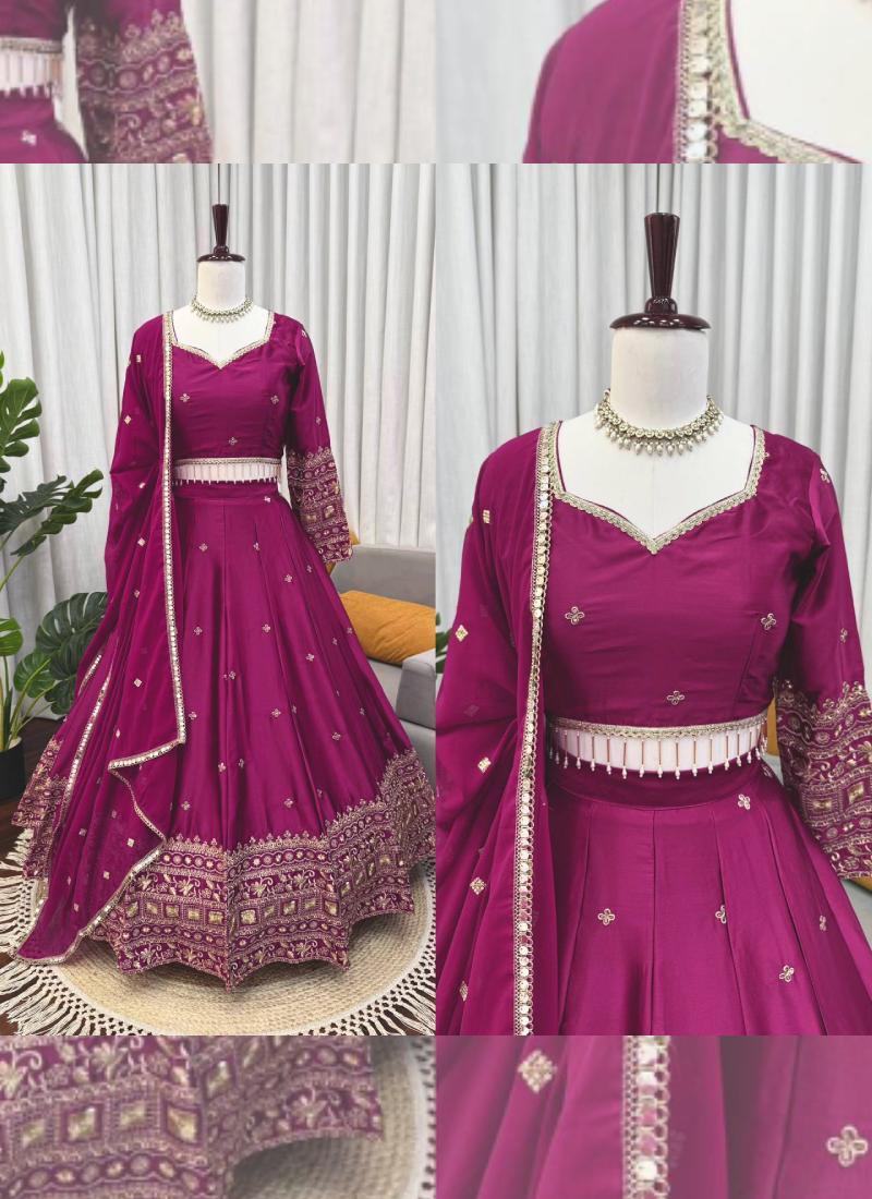 Japan Silk Purple Wedding Wear Sequence Embroidered Lehenga Choli