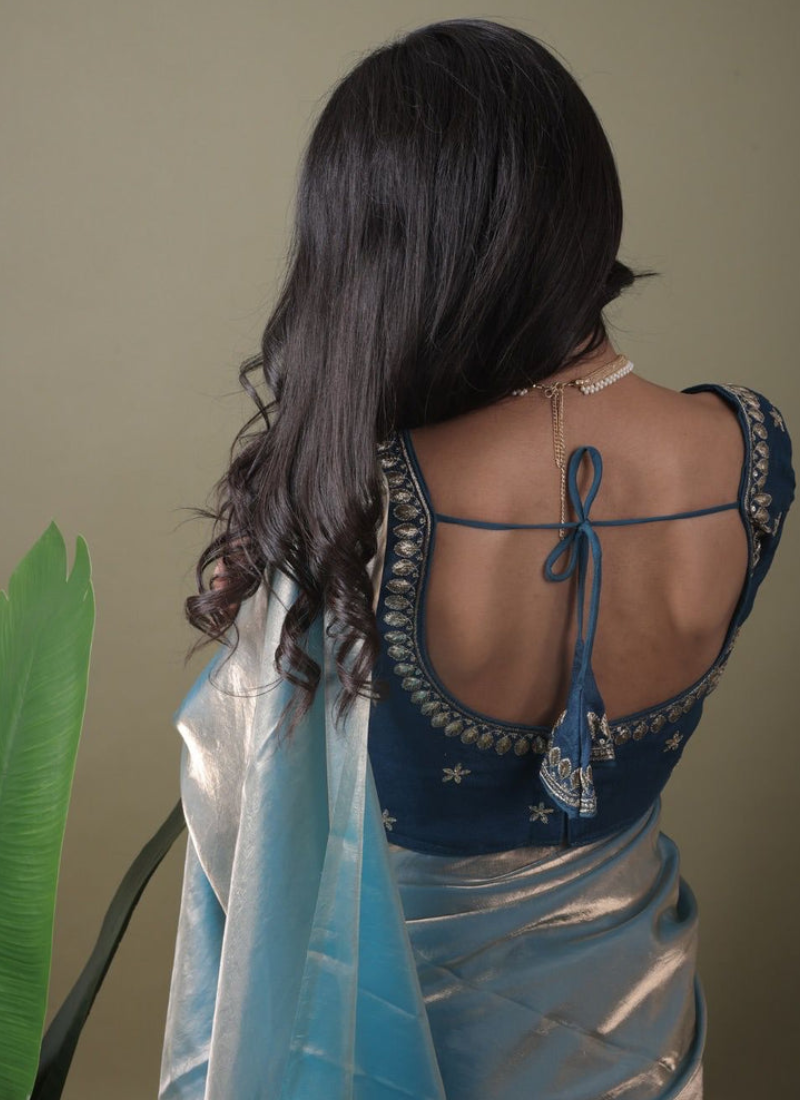 Jimmy Choo Organza Light Blue Saree With Sequence Embroidered Blouse