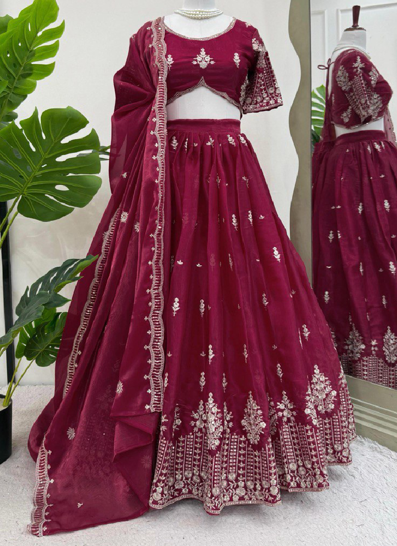 Jimmy Choo Sequence Embroidered Maroon Red Lehenga Choli For Wedding