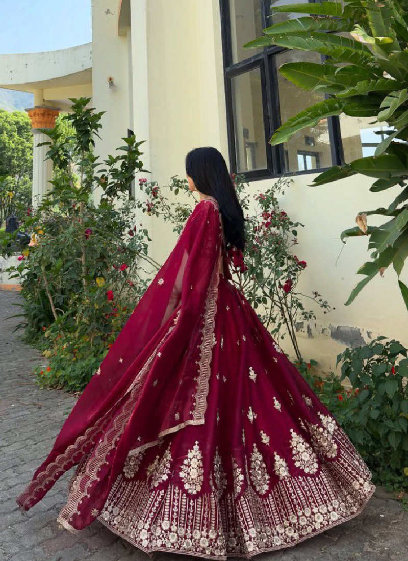Jimmy Choo Sequence Embroidered Maroon Red Lehenga Choli For Wedding