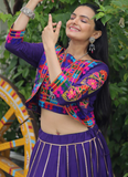 Katchi Gamthi Embroidery Work Silk Purple Lehenga Choli With Jacket