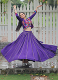 Katchi Gamthi Embroidery Work Silk Purple Lehenga Choli With Jacket