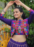 Katchi Gamthi Embroidery Work Silk Purple Lehenga Choli With Jacket