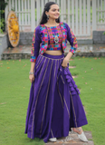 Katchi Gamthi Embroidery Work Silk Purple Lehenga Choli With Jacket