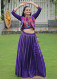 Katchi Gamthi Embroidery Work Silk Purple Lehenga Choli With Jacket