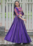 Katchi Gamthi Embroidery Work Silk Purple Lehenga Choli With Jacket