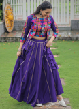 Katchi Gamthi Embroidery Work Silk Purple Lehenga Choli With Jacket