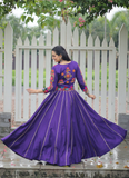 Katchi Gamthi Embroidery Work Silk Purple Lehenga Choli With Jacket