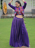 Katchi Gamthi Embroidery Work Silk Purple Lehenga Choli With Jacket