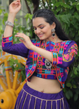 Katchi Gamthi Embroidery Work Silk Purple Lehenga Choli With Jacket