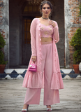 Koti Style Baby Pink Sequence Work Palazzo Georgette Suit
