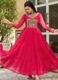 Laheriya Printed Gamthi Work Georgette Pink Navratri Special Gown