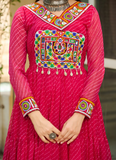 Laheriya Printed Gamthi Work Georgette Pink Navratri Special Gown