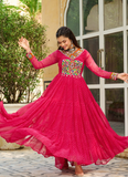 Laheriya Printed Gamthi Work Georgette Pink Navratri Special Gown