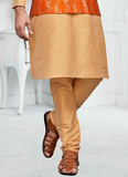 Latest Cream Woven Art Silk Kurta With Orange Brocade Jacket