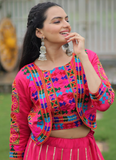 Latest Embroidered Gamthi Work Silk Pink Lehenga Choli With Jacket