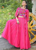 Latest Embroidered Gamthi Work Silk Pink Lehenga Choli With Jacket