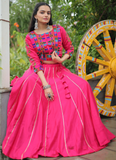 Latest Embroidered Gamthi Work Silk Pink Lehenga Choli With Jacket