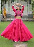 Latest Embroidered Gamthi Work Silk Pink Lehenga Choli With Jacket