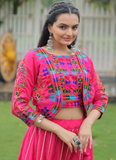 Latest Embroidered Gamthi Work Silk Pink Lehenga Choli With Jacket