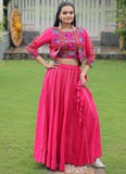 Latest Embroidered Gamthi Work Silk Pink Lehenga Choli With Jacket