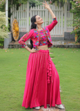 Latest Embroidered Gamthi Work Silk Pink Lehenga Choli With Jacket