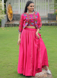 Latest Embroidered Gamthi Work Silk Pink Lehenga Choli With Jacket