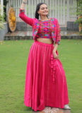 Latest Embroidered Gamthi Work Silk Pink Lehenga Choli With Jacket
