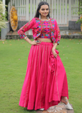 Latest Embroidered Gamthi Work Silk Pink Lehenga Choli With Jacket