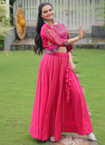 Latest Embroidered Gamthi Work Silk Pink Lehenga Choli With Jacket