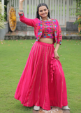 Latest Embroidered Gamthi Work Silk Pink Lehenga Choli With Jacket