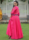 Latest Embroidered Gamthi Work Silk Pink Lehenga Choli With Jacket