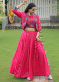 Latest Embroidered Gamthi Work Silk Pink Lehenga Choli With Jacket