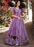 Latest Lavender Silk Thread Embroidery Work Lehenga Choli For Women