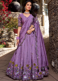 Latest Lavender Silk Thread Embroidery Work Lehenga Choli For Women