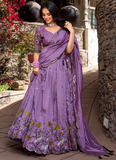 Latest Lavender Silk Thread Embroidery Work Lehenga Choli For Women