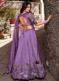 Latest Lavender Silk Thread Embroidery Work Lehenga Choli For Women