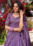 Latest Lavender Silk Thread Embroidery Work Lehenga Choli For Women