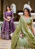 Purple Embroidered Tissue Silk Wedding Lehenga Choli With Dupatta