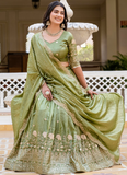 Latest Mehndi Green Color Gold Crush Heavy Zari Embroidered Lehenga Choli