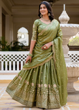Latest Mehndi Green Color Gold Crush Heavy Zari Embroidered Lehenga Choli